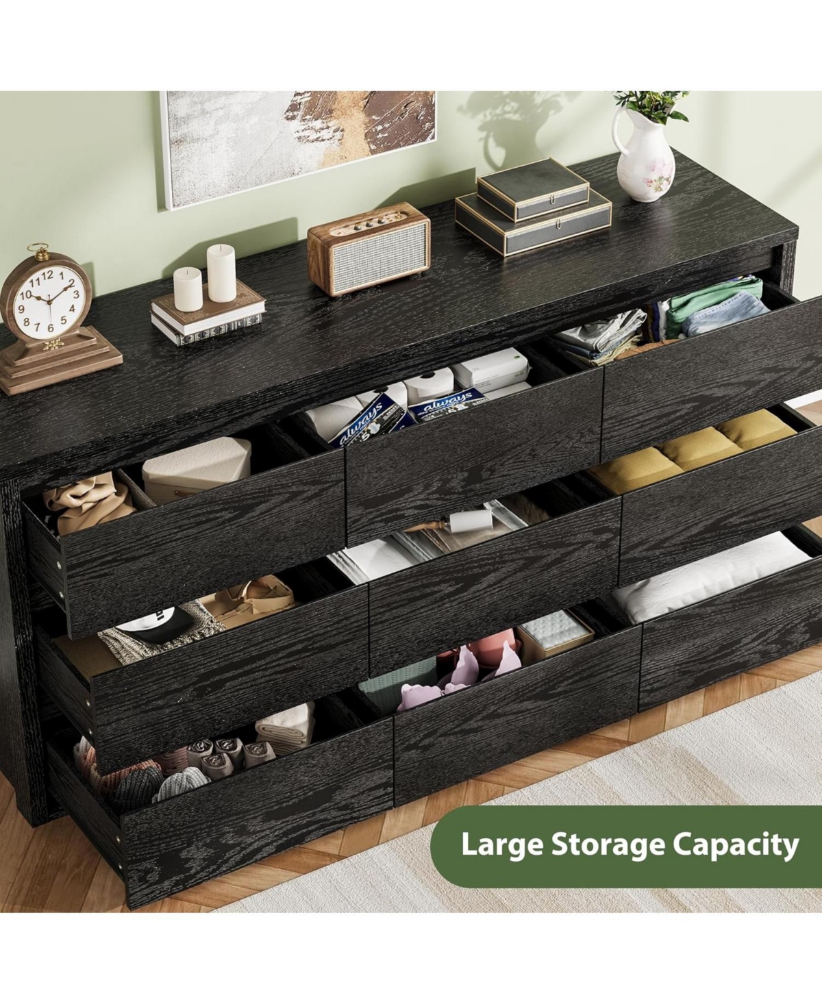 gaomon 9 Drawer Dresser for Bedroom, Wide Modern Chest of Drawers, Large Wood Wooden Storage Organizer Living Room, Hallway