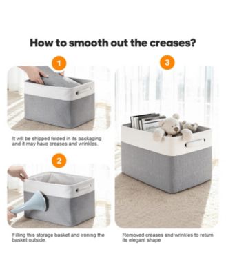 4-Pack Collapsible Storage Baskets with Handles, Linen Fabric Organizer Bins with Metal Frame