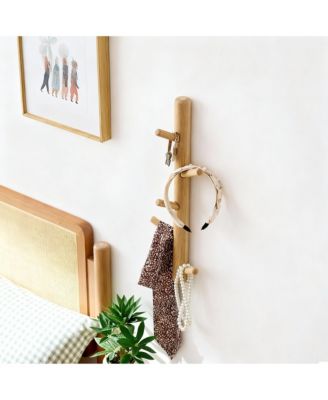 Oak Wood Wall-Mounted Coat Rack for Coats, Hats, Towels, Purse
