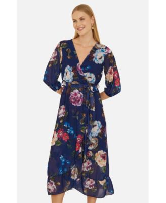 Women's Watercolour Dip Hem Midi Wrap Dress