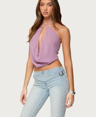 Women's Chiffon Backless Cowl Neck Top