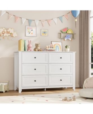 6 Drawer Dresser for Bedroom, 54" Wide Large Dresser with Deep Drawers & Metal Knobs, Modern Wooden Chests of Drawers for Entryway, Hallway