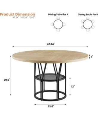 Round Dinning Table for 4-6, 47" Circle Kitchen Table with Storage Shelf & Sturdy Metal Frame, Modern Dinner Table for Kitchen, Living Room