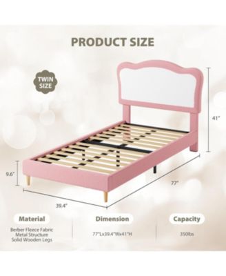 Bed Frame for Kids, Boucle Upholstered Platform Bed with Headboard for Girls Boys, Wooden Slats Support, No Box Spring
