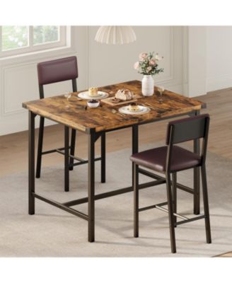Dining Table Set for 2 w/Counter Height Table & 2 Upholstered Bar Stools, 3Pcs Kitchen Table Set with Footrest & Corner Protector
