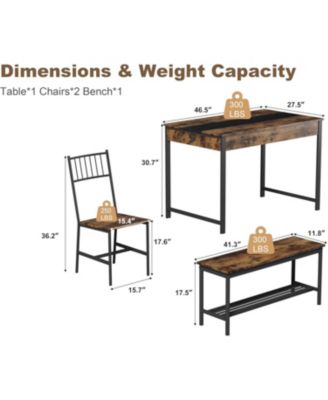 Dining Table Set for 4, Small Kitchen Table and 2 Chairs for 4 with Bench, Breakfast Nook Rectangular Farmhouse Table Set