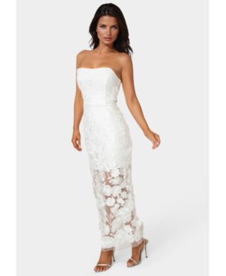 Women's Strapless 3D Lace Column Dress