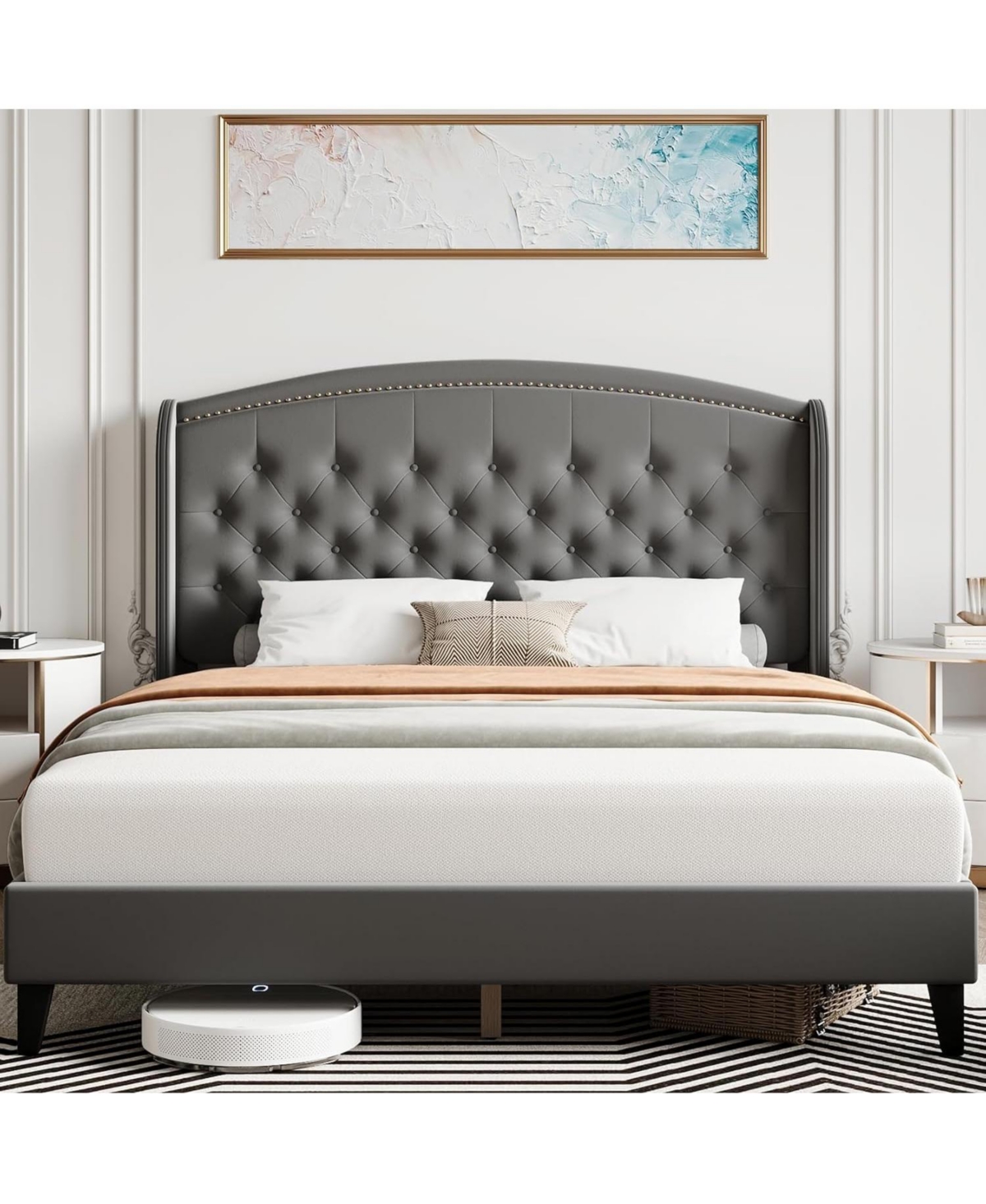 gaomon Bed Frame, Platform Bed Frame with Upholstered Wingback Headboard, Bed Frame with Solid Wood Slats, Easy Assembly