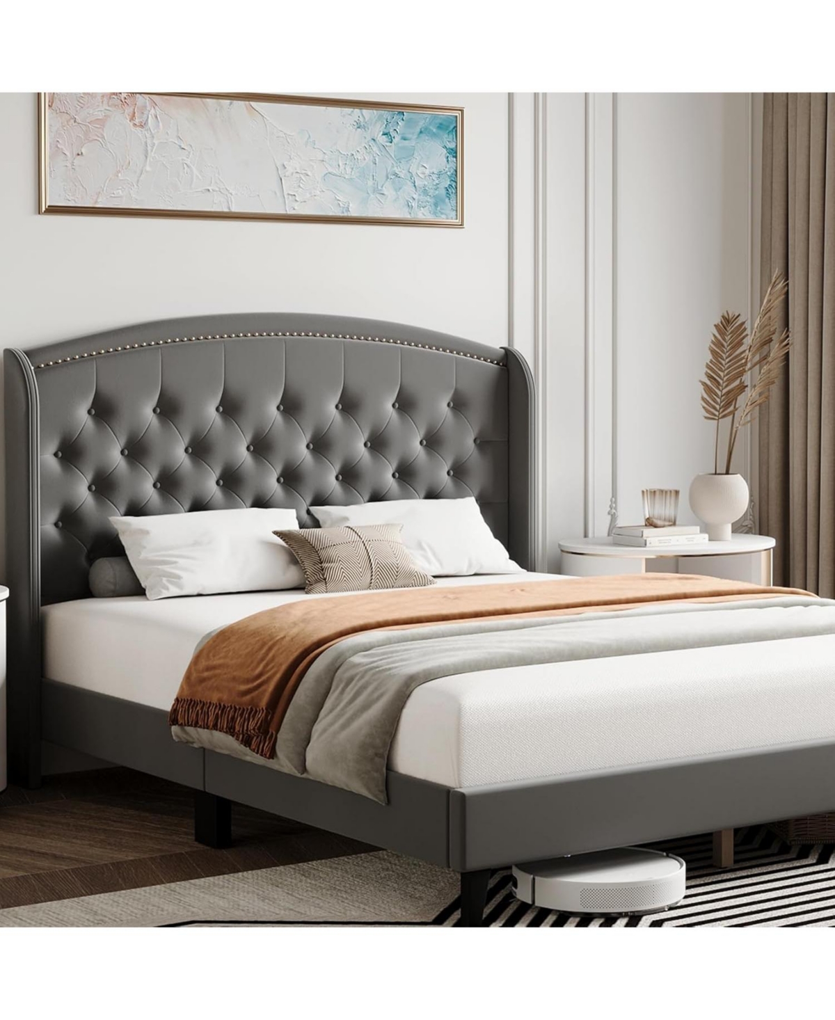 gaomon Bed Frame, Platform Bed Frame with Upholstered Wingback Headboard, Bed Frame with Solid Wood Slats, Easy Assembly