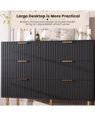 Fluted 6 Drawer Dresser for Bedroom, 47.2 in Wide Modern Chest of Drawers with Deep Drawers, Large Double Dresser TV Stand
