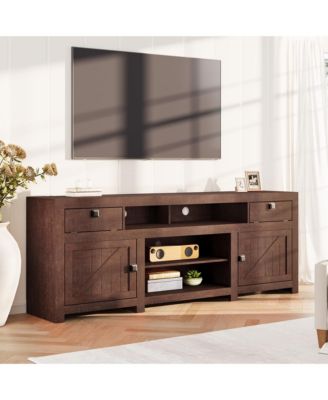 Farmhouse TV Stand for Tv Up to 80 Inches, Long Entertainment Center with 4 Storage Drawers & 3 Open Shelf