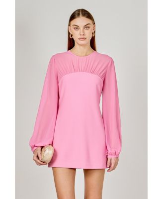 Women's Mixed Media Mini Dress with Puff Sleeves