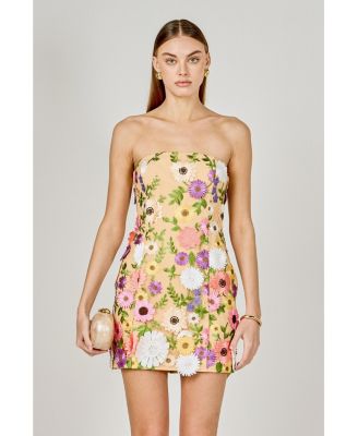 Women's Floral Embroidered mini Strapless Dress