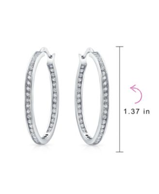 Cubic Zirconia Round Solitaire Channel Set In Side Out Statement Big CZ Hoop Earrings Sterling Silver