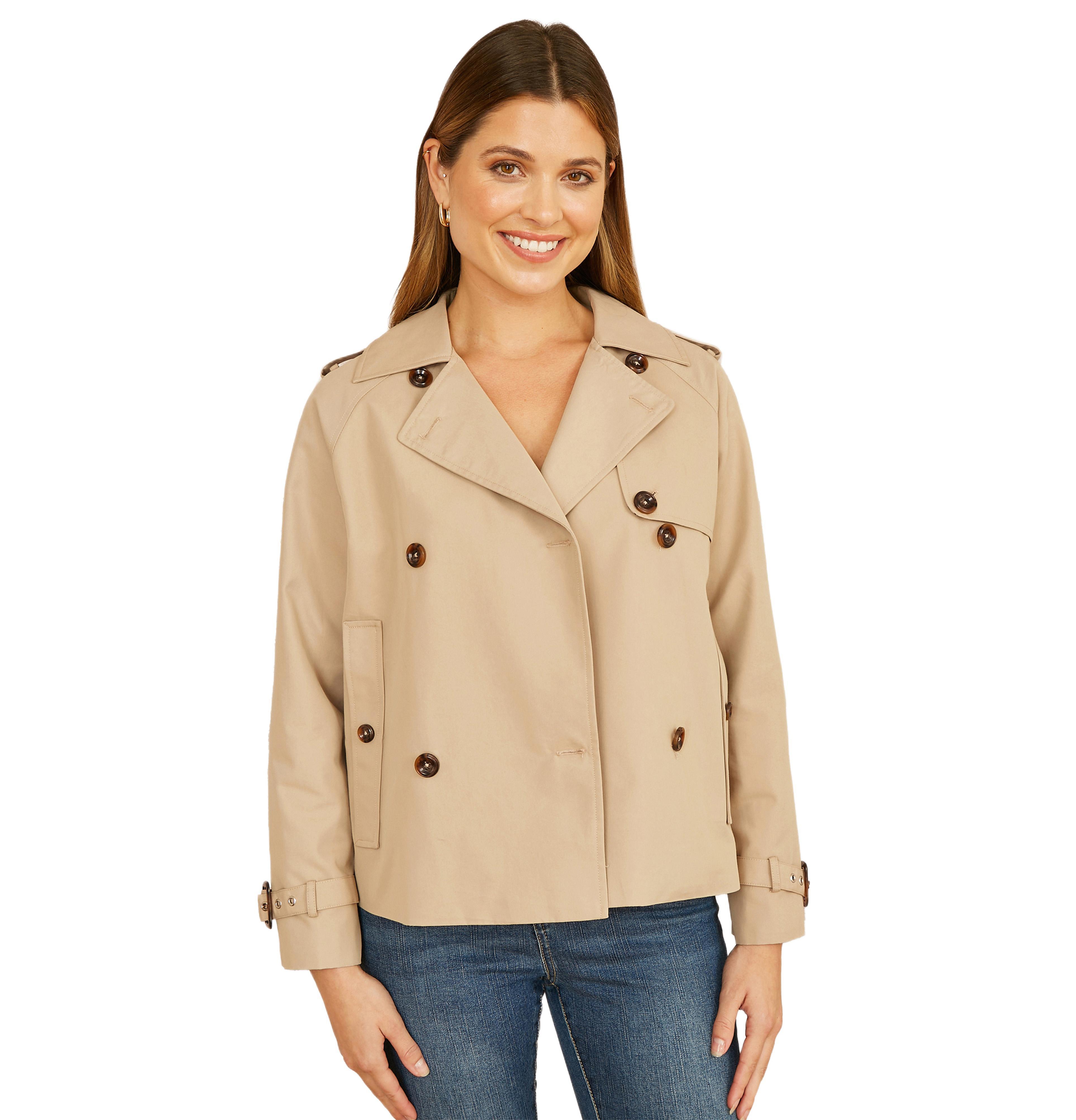Yumi Women's Cropped Trench Jacket With Pockets
