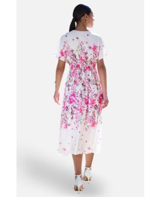 Women's Mirror Floral Print Kimono Midi Dress