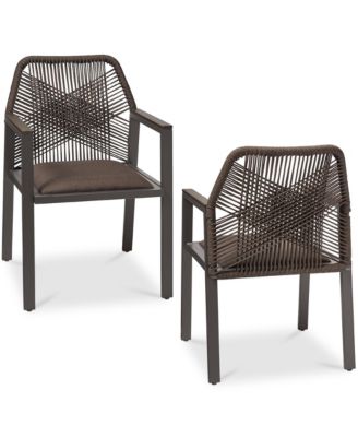 Set of 2 Indoor/Outdoor Aluminum Woven Rope Dining Chairs w/ Armrests