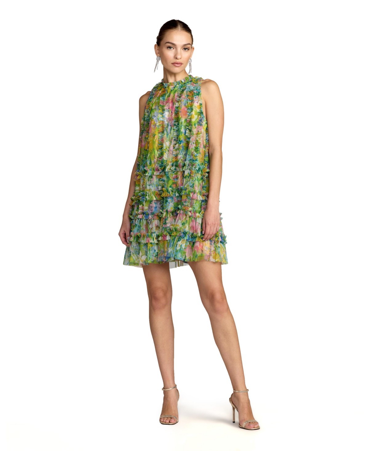 Женские платья Mac Duggal Women's Sleeveless High Neck Printed Mesh Mini Dress — фото 1