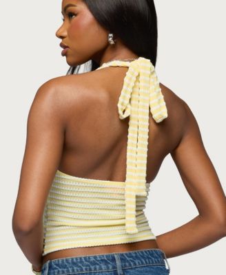 Women's Maylah Keyhole Striped Textured Halter Top