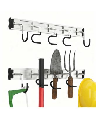 Aluminum Garden Tool Rack, Adjustable Hooks, Easy Install, Durable