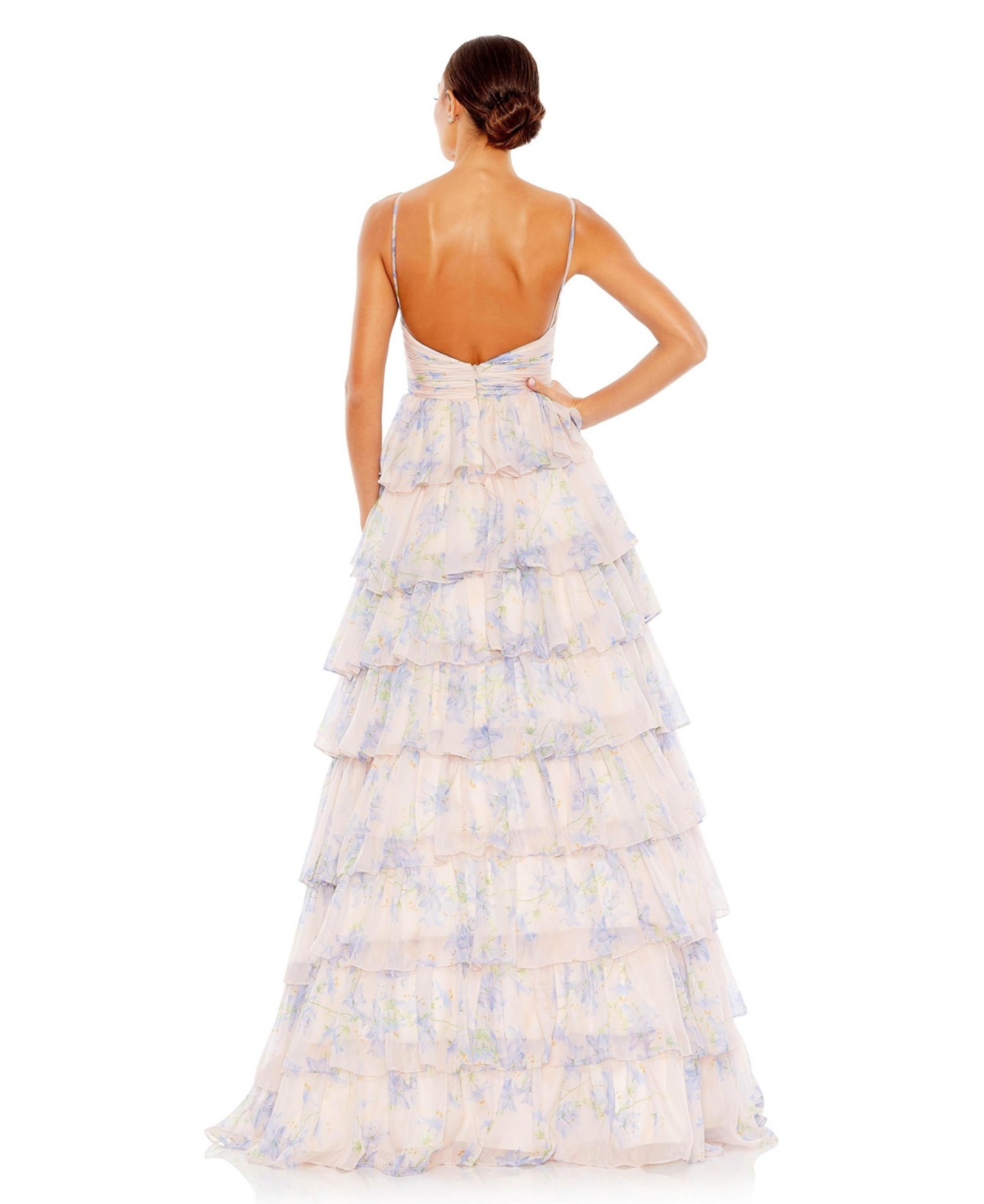 Mac Duggal Women's Floral Cut Out Ruffle Tiered Gown