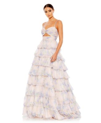 Women's Floral Cut Out Ruffle Tiered Gown
