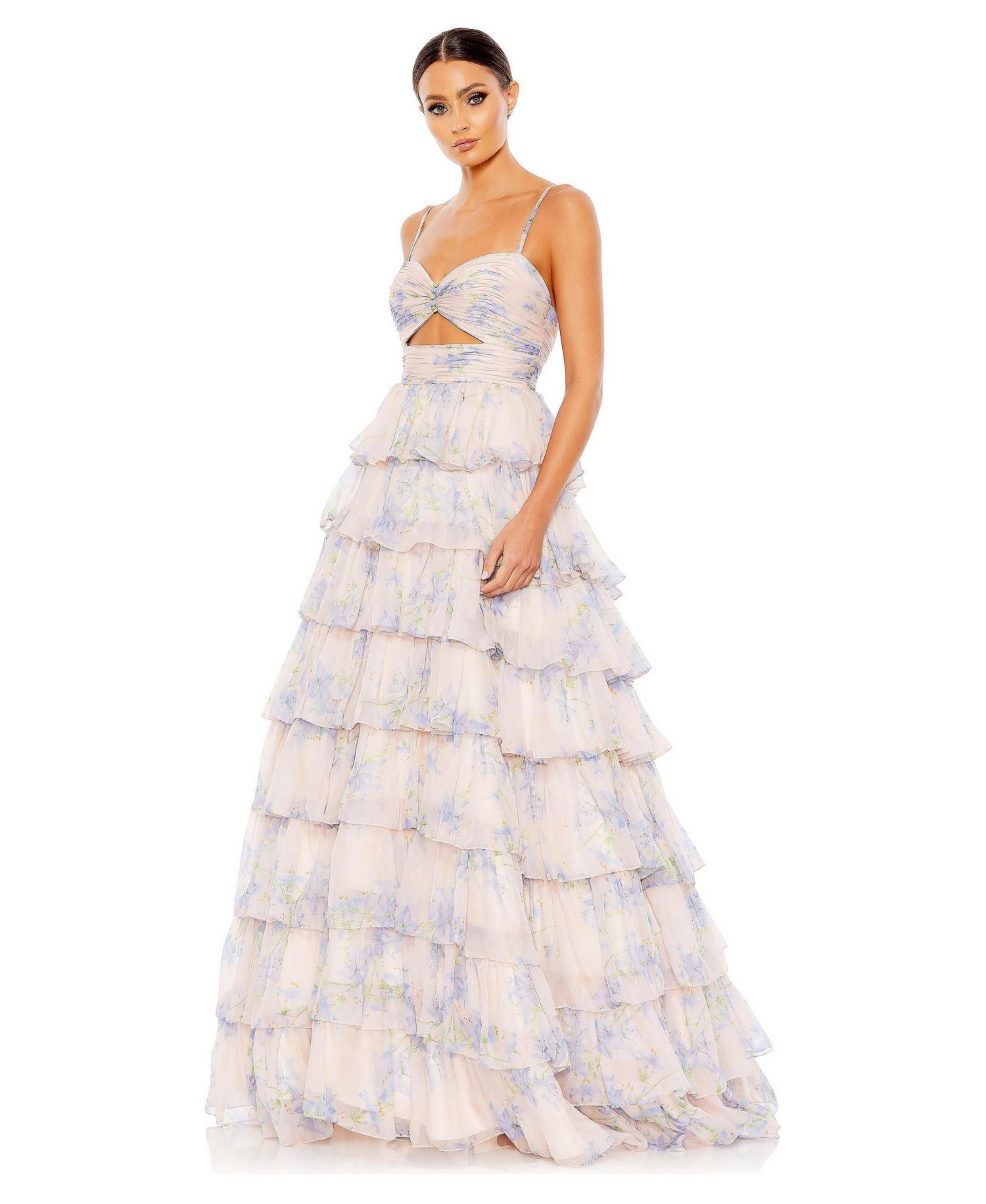 Women's Floral Cut Out Ruffle Tiered Gown