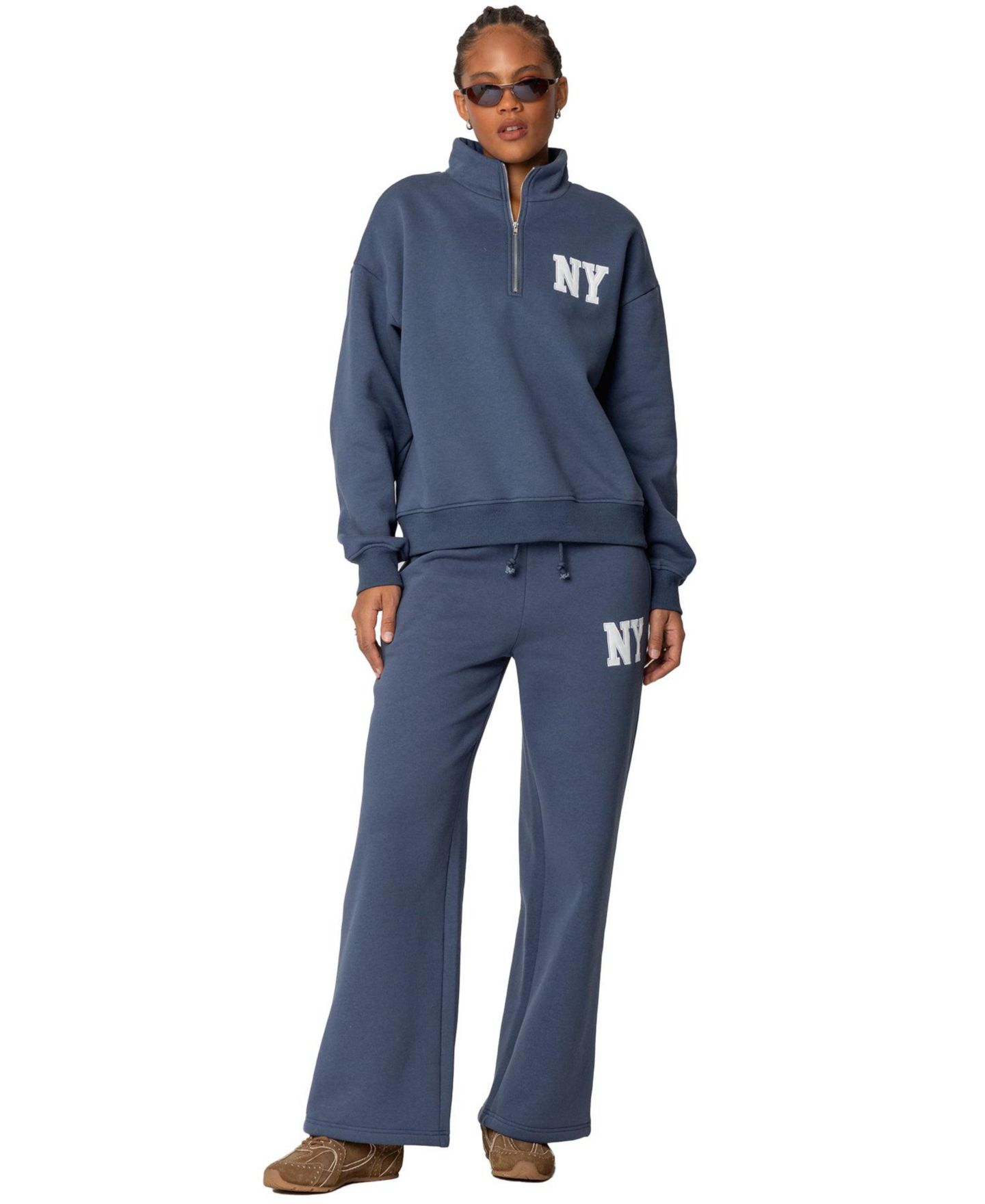 Женские брюки Edikted Ny Wide Leg Sweatpants, цвет: Синий — фото 5