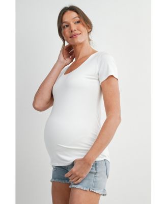 Maternity Scoop Neck Short-Sleeve Fitted T-Shirt