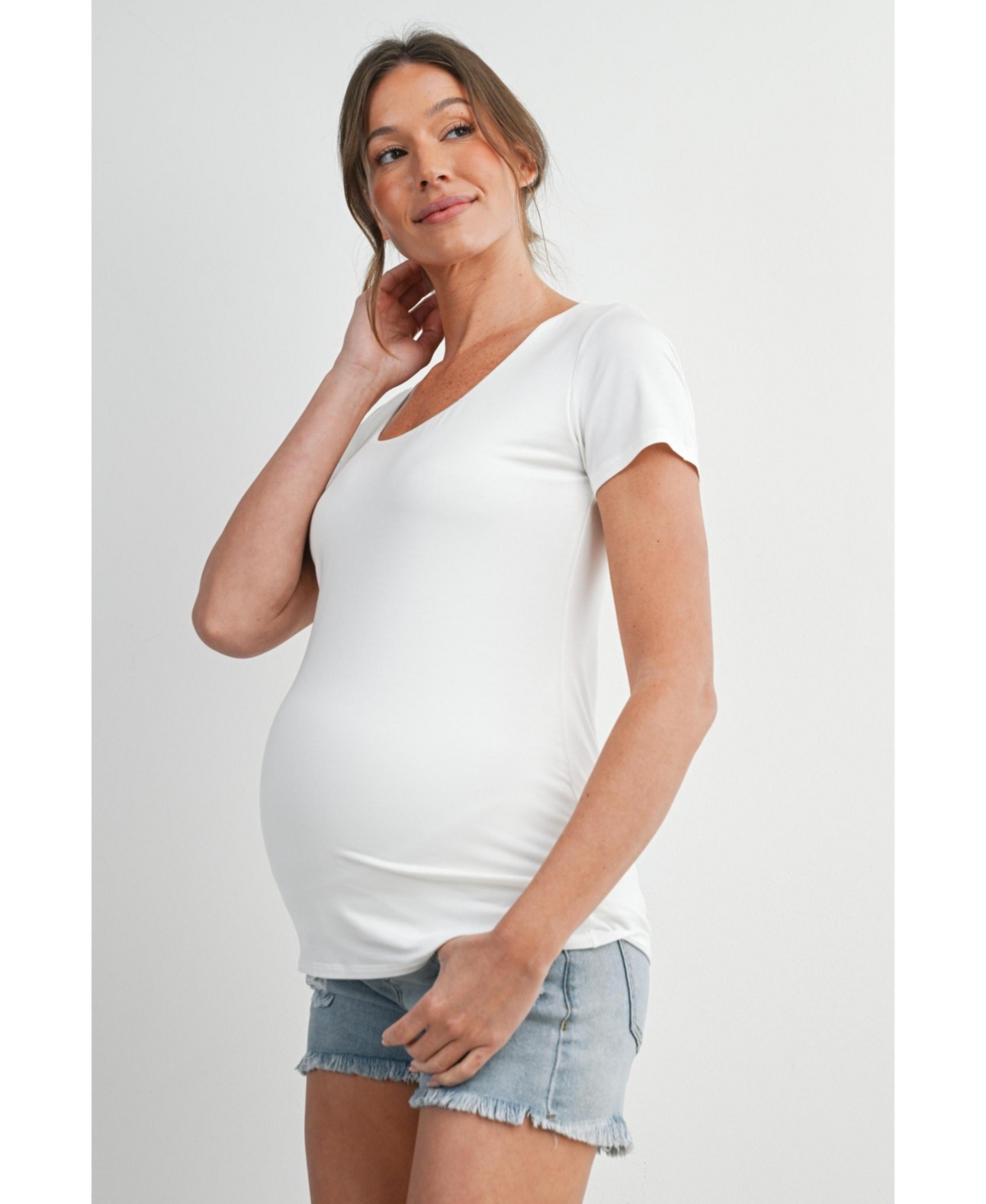 Hello Miz Maternity Scoop Neck Short-Sleeve Fitted T-Shirt