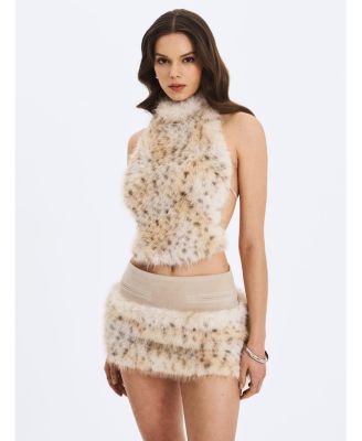 Women's Sariah Tan Suede Cheetah Low-Waisted Micro Skirt