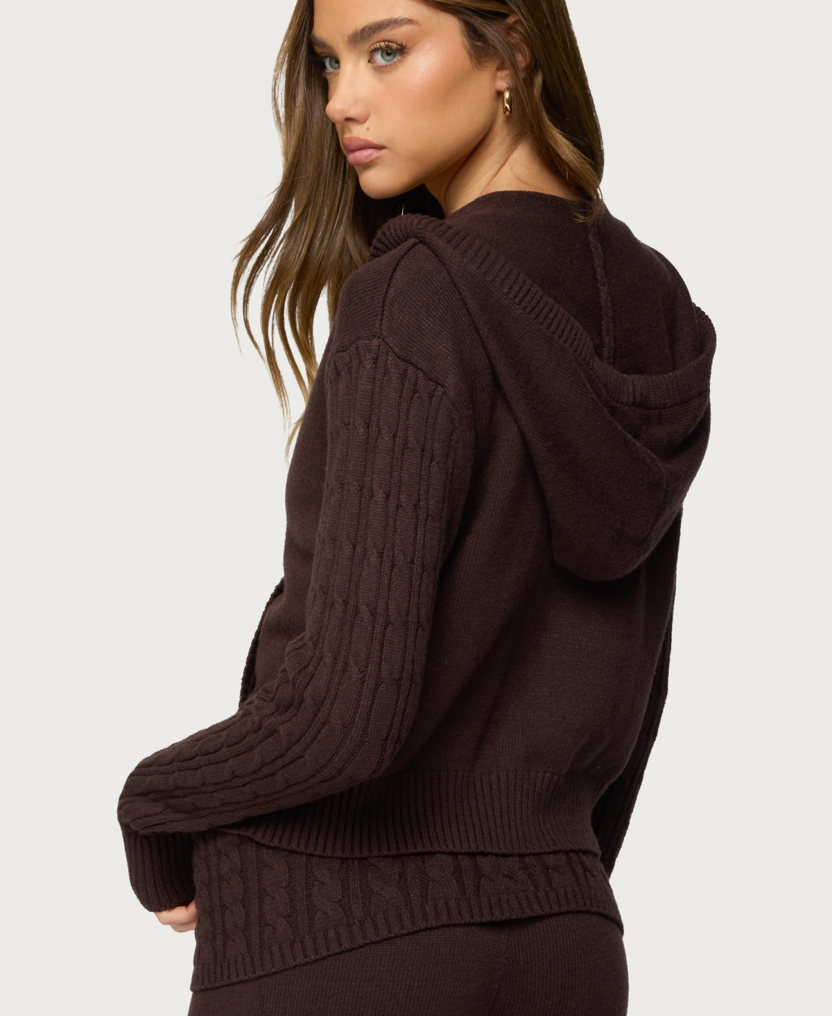 Edikted Women's Lula Cable Knit Zip Up Hoodie