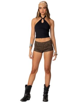 Women's Leopard Printed Twill Micro Shorts