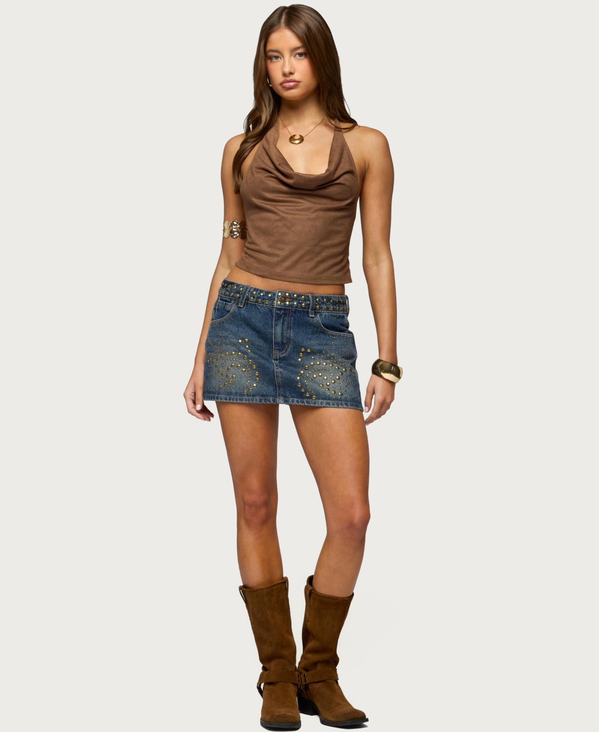 Edikted Women's Libbey Studded Denim Mini Skirt