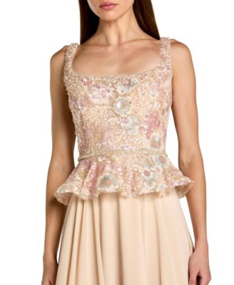 Petite Embroidered Peplum Top With Chiffon Skirt Gown