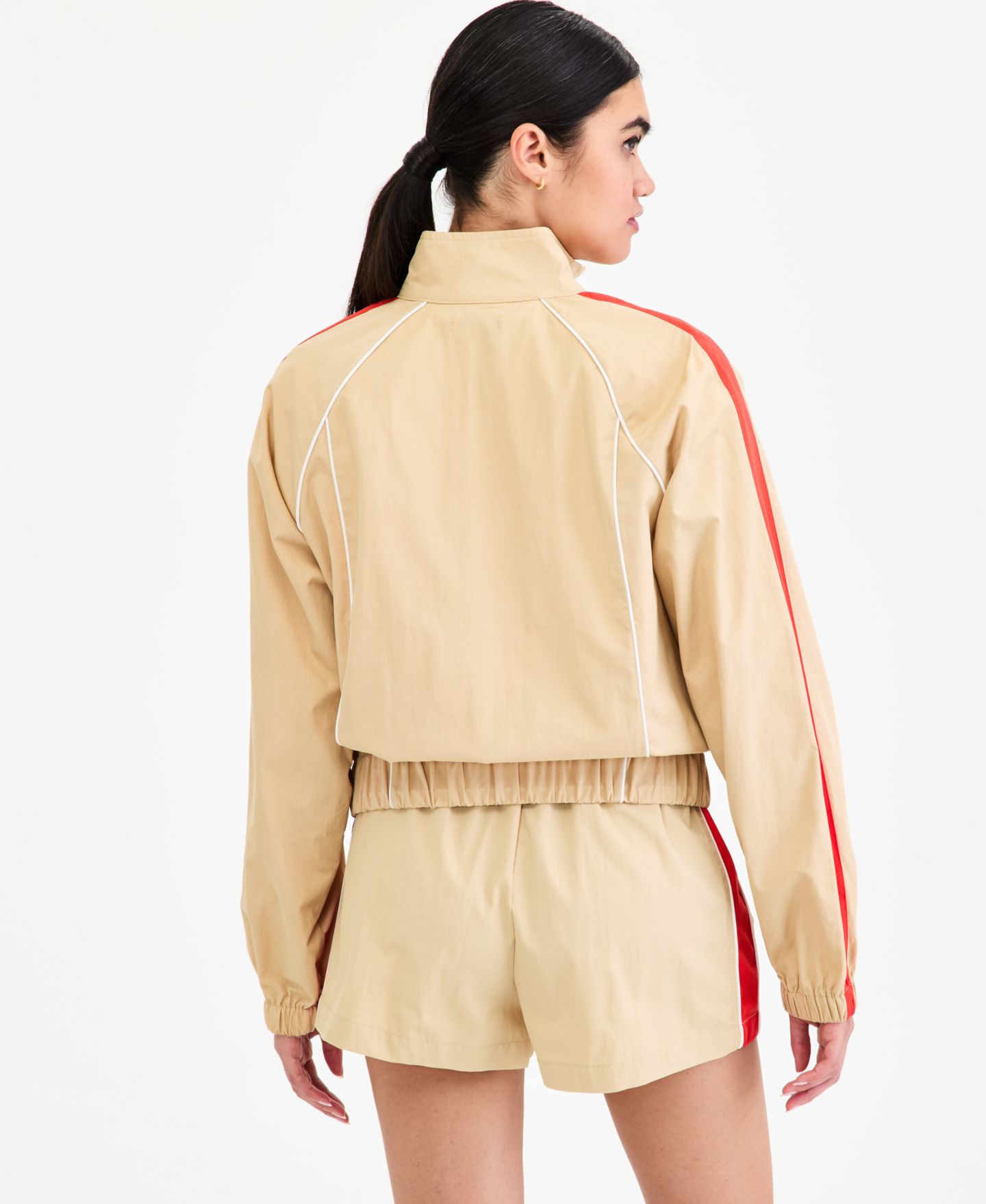 Женская куртка Bar III Mock-Neck Windbreaker, цвет: Красный комбинированный — фото 4