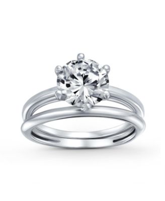 Traditional CZ Cubic Zirconia Promise 3CTW 6 Prong Solitaire Ring Set & Band Sterling Silver