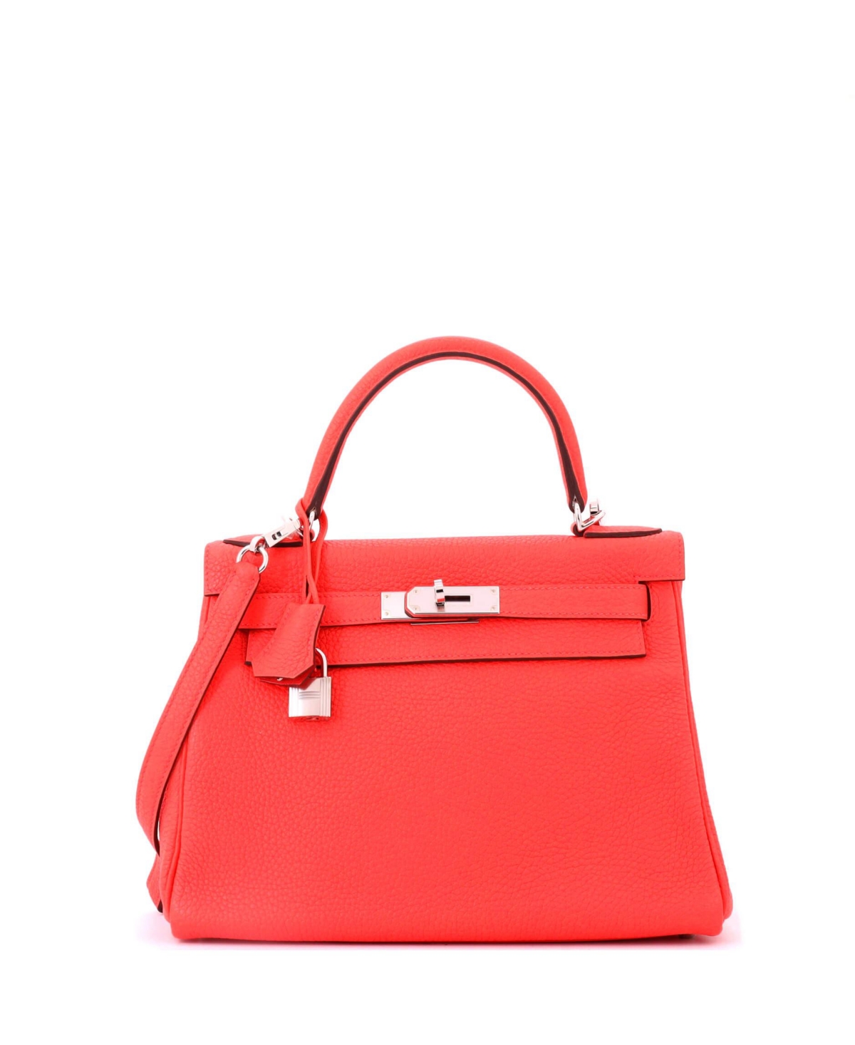 Pre-Owned HERMES Kelly 28 Handbag Pink Clemence with Palladium Hardware