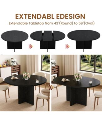 43.3"–59" Extendable Round to Oval Hidden Storage Dining Table – Modern Cross Base Design