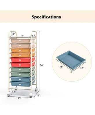 10 Drawer Rolling Storage Cart Scrapbook Paper Office School Organizer