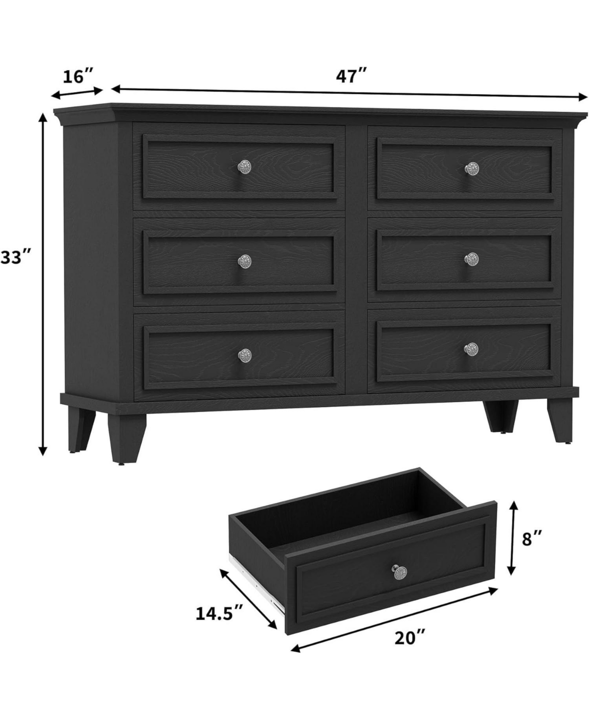 gaomon Dresser for Bedroom, 6 Drawer Wide Storage Organizer, Modern Wooden Chest of Drawers with Metal Handles Hallway, Entryway