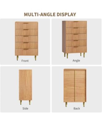 5 Drawer Dresser for Bedroom, 29.5" Wood Chest of Drawers, Fluted Dresser with Metal Handle, Large Capacity Organizer for Hallway