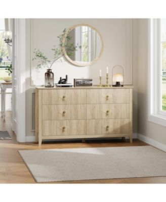 Dresser for Bedroom with 6 Drawers, 54 in Extra Wide Modern Chest of Drawers with Metal Handle, Dresser TV Stand