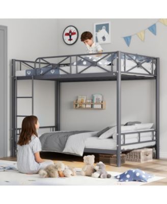 Metal Bunk Bed Twin Over Twin, Stable Heavy Duty Bed with Safety Guard Rails and Space-Saving Design, Steel Bed for School, Bedroom