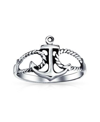 Nautical Sailor Boat Rope Anchor Ring Band Oxidized 925 Sterling Silver