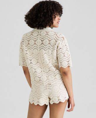 Women's Sequin Embellished Crochet Shirt