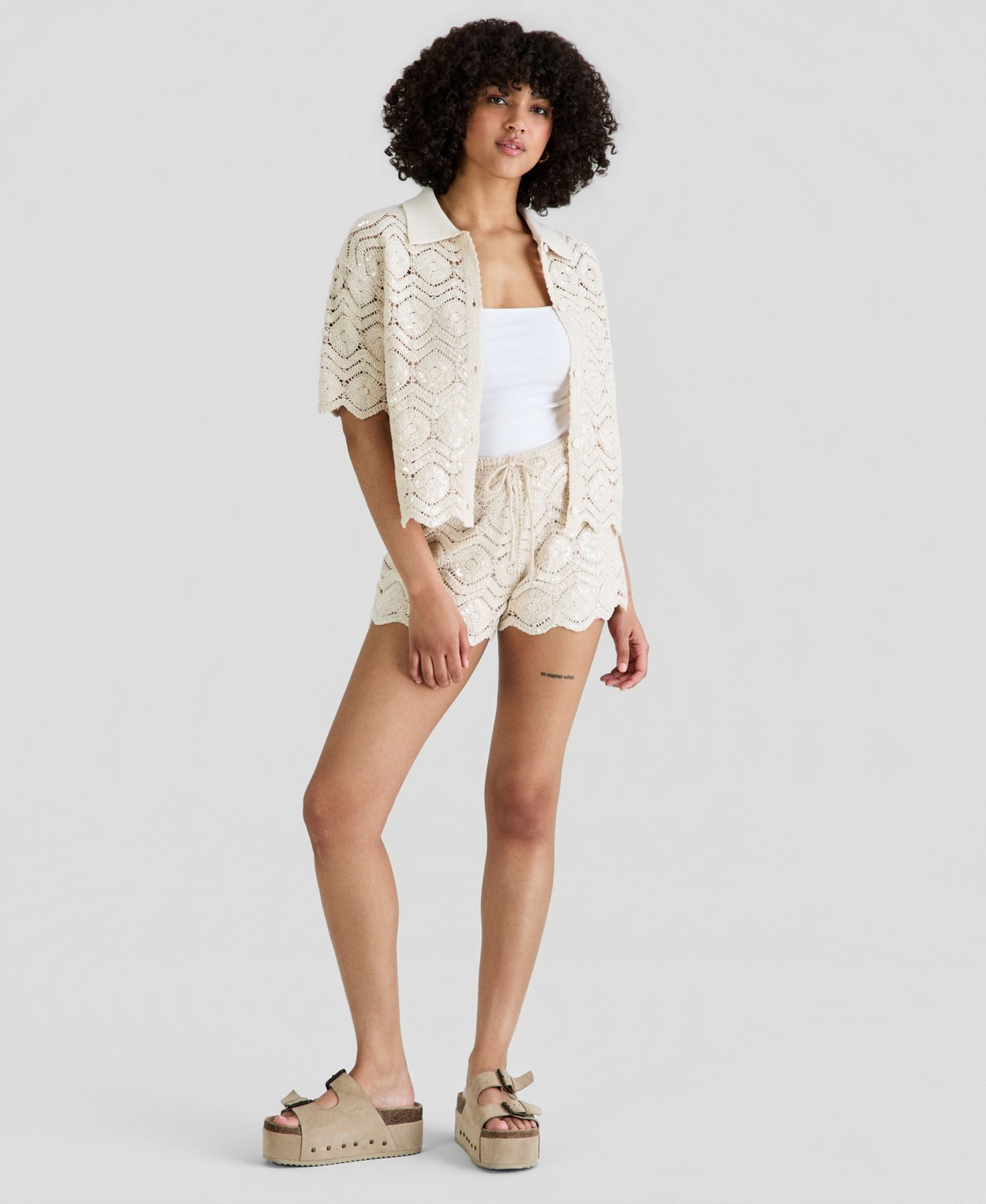 Women's Sequin Embellished Crochet Shorts