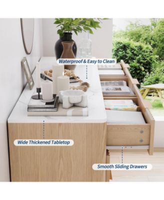 54" Wide 9 Drawer Dresser,Wooden Chest of Drawers with Fluted Wave Pattern, Metal Handles, Modern TV Stand Dresser