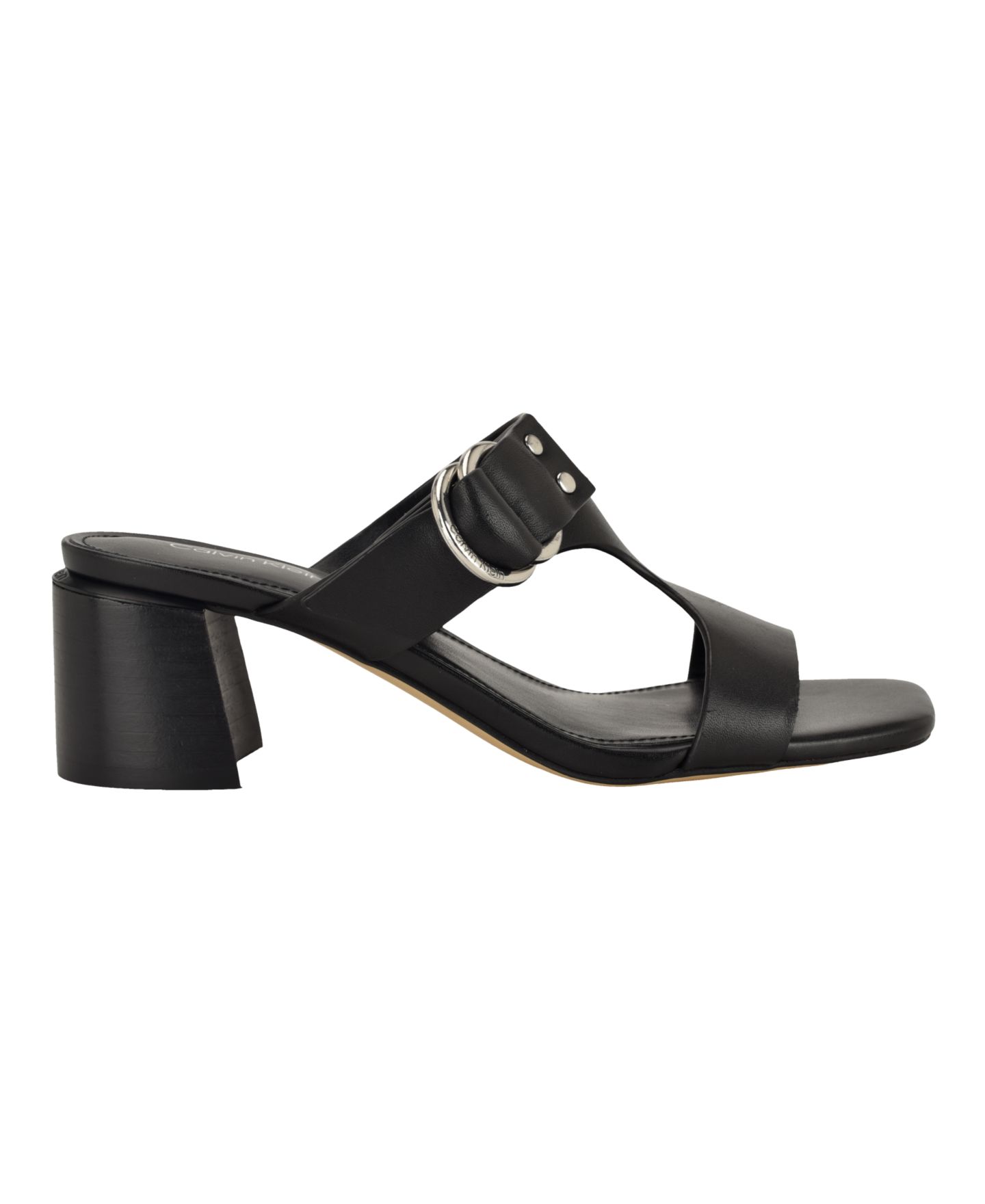 Женские сандалии Calvin Klein Vevia Block Heel Slip-On, цвет: Чёрный кожаный — фото 2