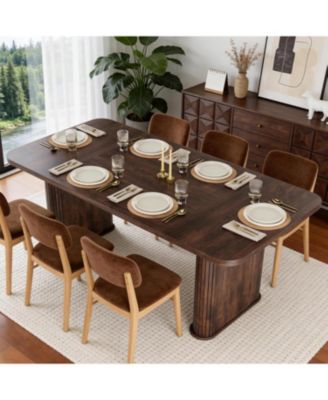 62" Large Dining Table, Set for 6-8 People, Kitchen Dining Table with Grille Design, Suitable for Dining, Home, Office, Living